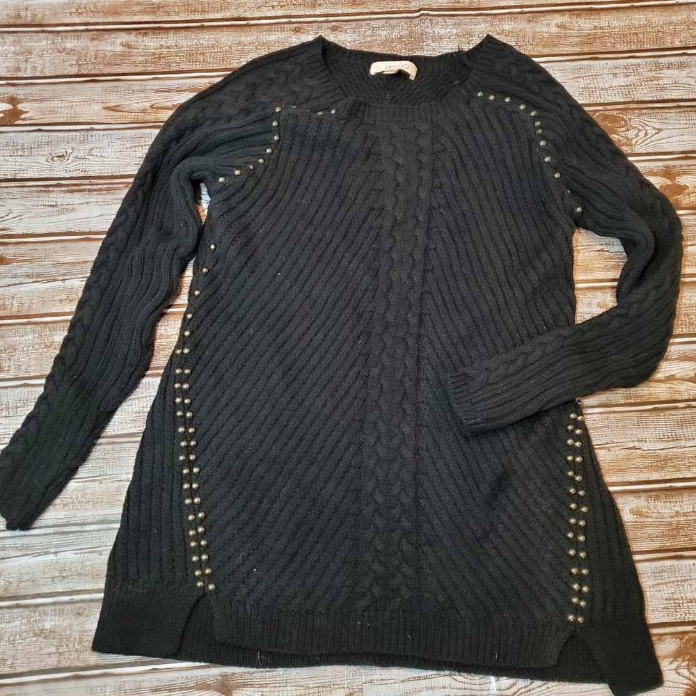 Philosophy Black Cotton Sweater with Metal Studs M NWOT